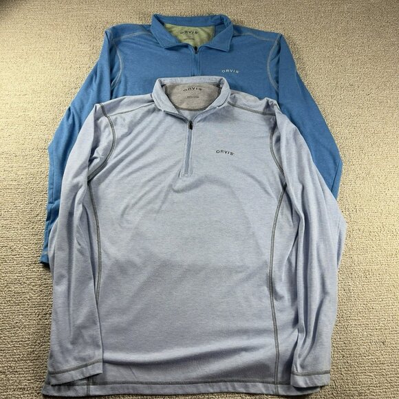 Orvis 1/4 Zip Pullover Long Sleeve Shirts Blue Lot Of 2 Men’s Size XL - Picture 1 of 9